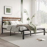 Full Platform Bed Frame, Rustic Wood Headboard, Brown